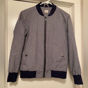 Bridge and Burn bomber jacket. Size small. Blue and white pinstripe.